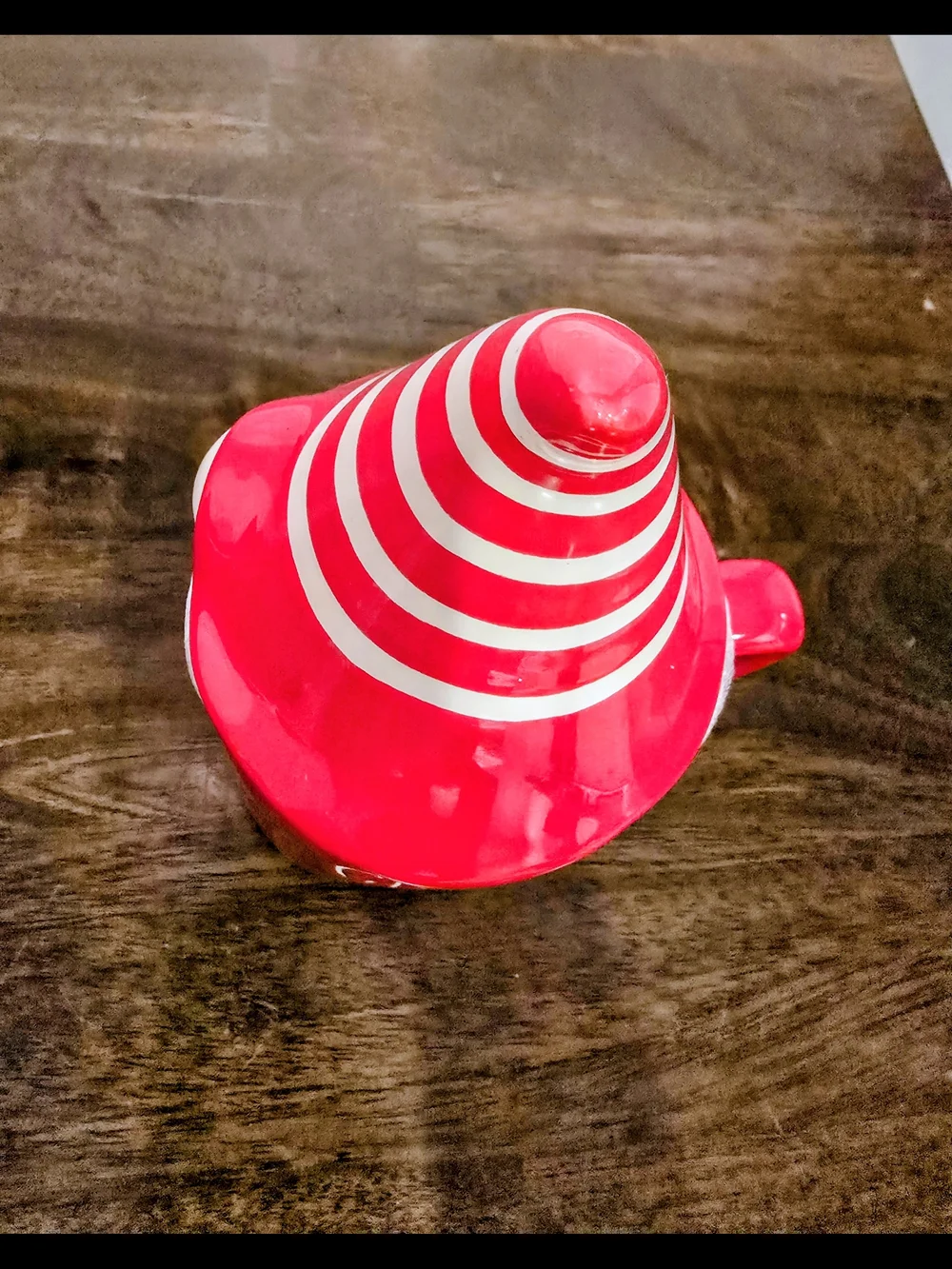Rae Dunn Red Ceramic Gnome Mug with Striped Pointed Lid